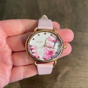 Ecclissi Rose Gold Plated Stainless Steel and Rhodolite Garnet Floral Watch